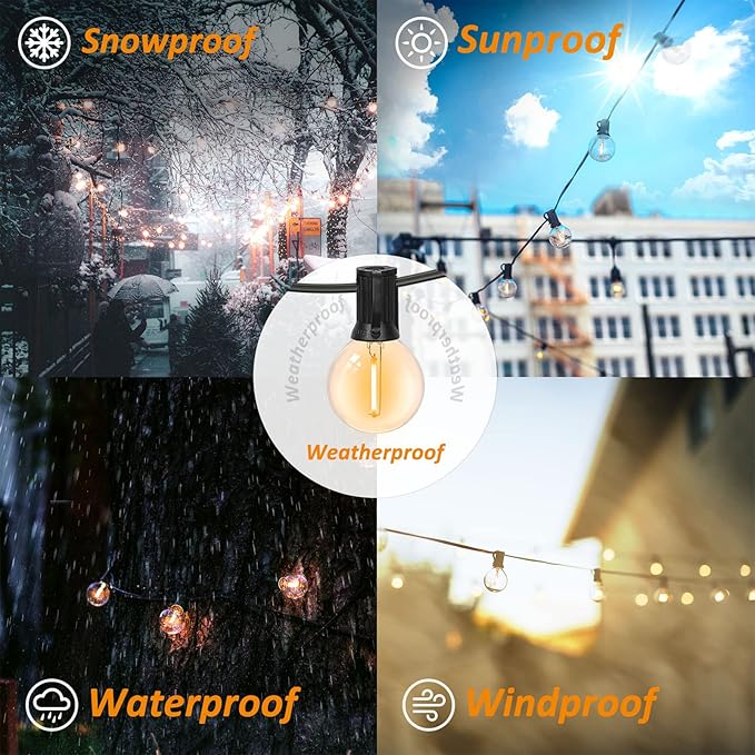 Achin 200FT Outdoor String Lights G40 Globe Patio Lights Waterproof Outdoor Hanging Lights with 104 Shatterproof LED Bulbs Dimmable String Lights for Outside Bistro Backyard Market, 100FT x 2Pack