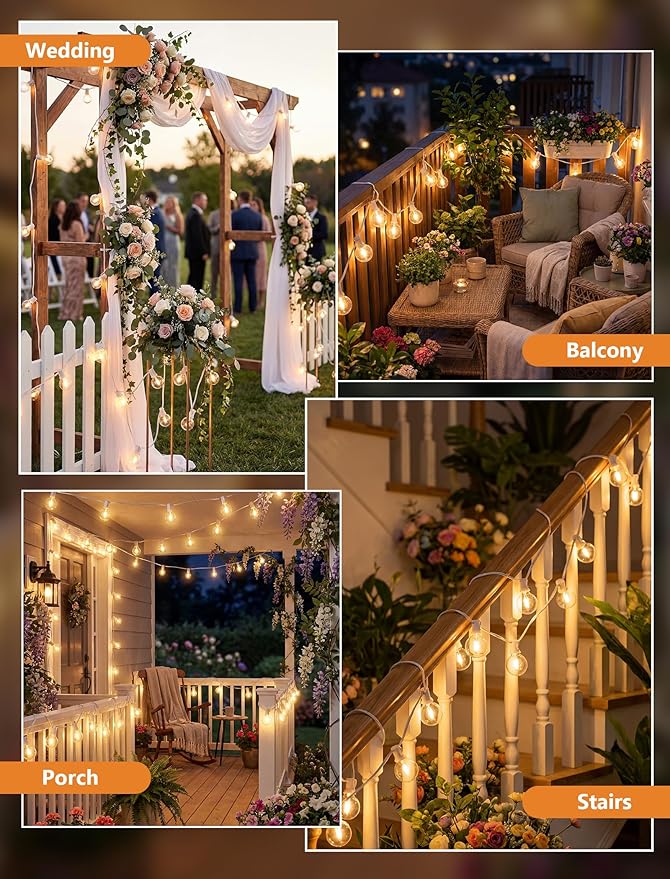25Ft LED Outdoor String Lights, G40 Globe Patio String Lights Waterproof with 27 Shatterproof Bulbs, Hanging Outdoor Lights for Backyard Garden Bistro Wedding Party Christmas Decorations, White