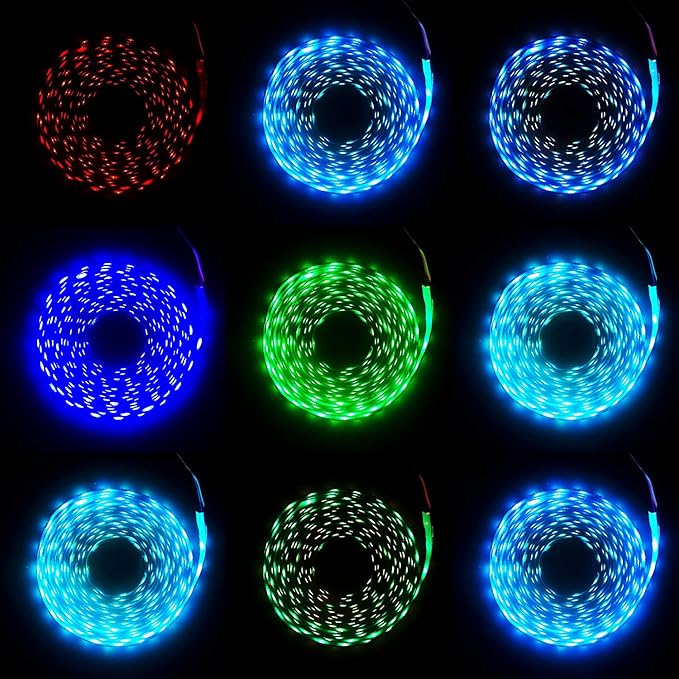USB LED Strip 60 Lights Per Meter RGB Color with APP and IR Remote 5050 SMD LED for Bedroom,Home,TV Backlight, Multicolor with Remote Control (Black, 5 Meter 300 Lights)