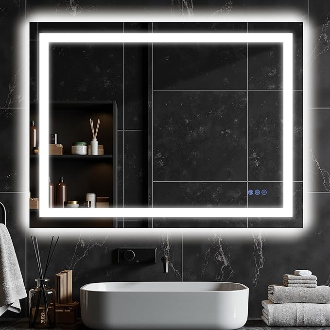 Antok 30"x 40" LED Bathroom Mirror with Lights, Anti-Fog, Dimmable, Lighted Vanity Mirror with Tempered Glass, Memory Function, 3 Light Modes, Safe Use, Horizontal, Vertical, Wall Mount, Wall Mount
