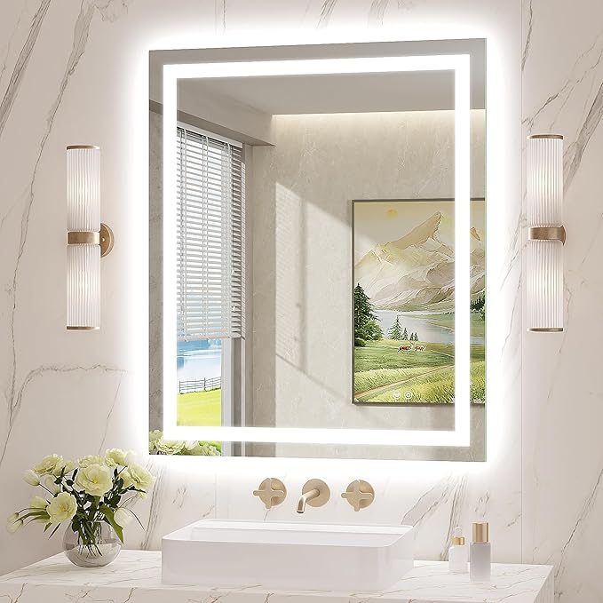 LED Mirror for Bathroom 30x36 Lighted Bathroom Vanity Mirrors with Lights, Brighter Frontlit and Backlit Anti-Fog Mirror, Tempered Glass, Dimmable 3 Colors Light Modes, Memory Function
