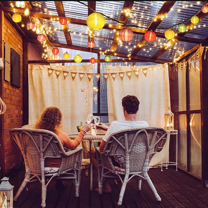 Vigdur Multicolor Lantern String Lights, Nylon Hanging Lantern String Lights Plug in Connectable, Waterproof Indoor Outdoor Lights for Patio Wedding Party Bedroom, 9.84FT