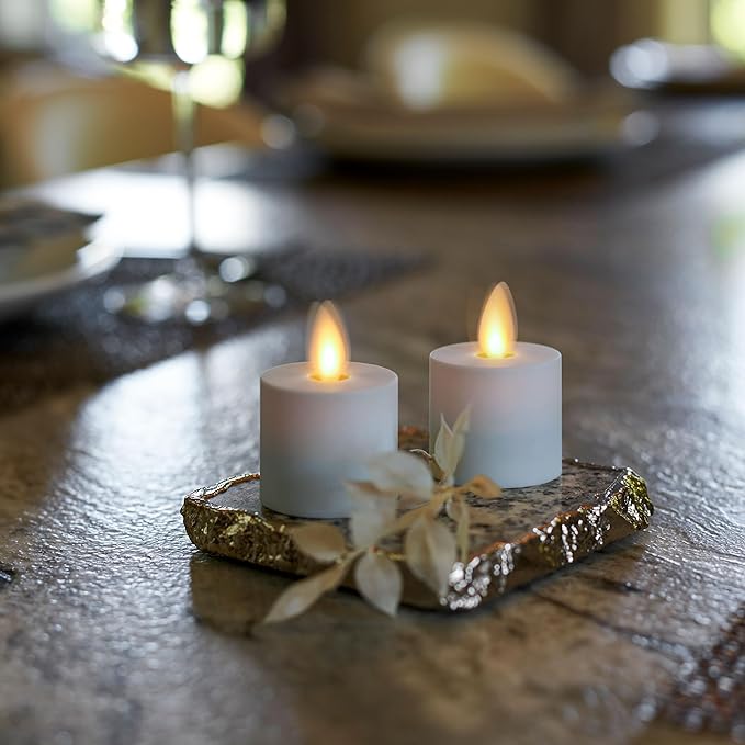 Luminara Moving Flame LED Flameless Tealight (1.4" x 2") Remote Ready Battery Operated Plastic LED Flameless Tea Light - Smooth Matte - Pearl Ivory (2-Pack White)