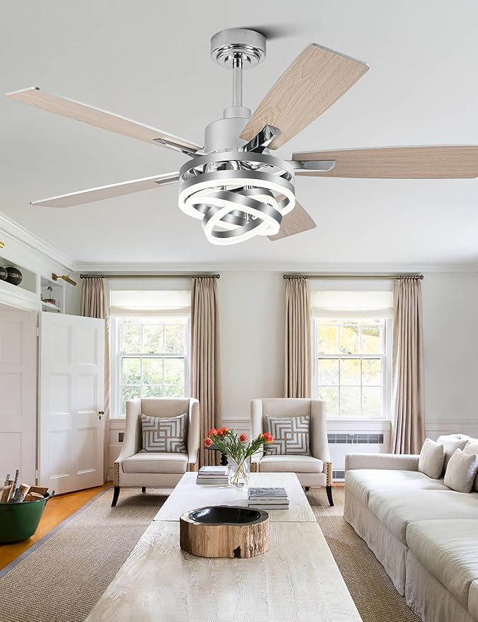 52" Ceiling Fan with Light Chandelier Fan Modern DC Motor Dimmable Led Fandelier Ceiling Fan with Light for Bedroom, Living Room