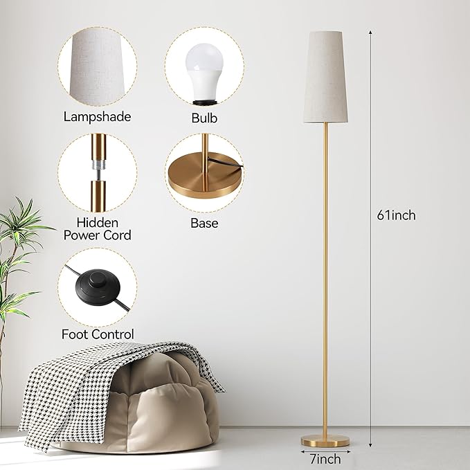 SUNMORY Floor Lamps for Living Room/Bedroom/Office, Standing Lamp with LED Bulb, 3 Color Temperature Tall Lamp, Suitable for Modern/Boho/Farmhouse and Other Home Decor Styles