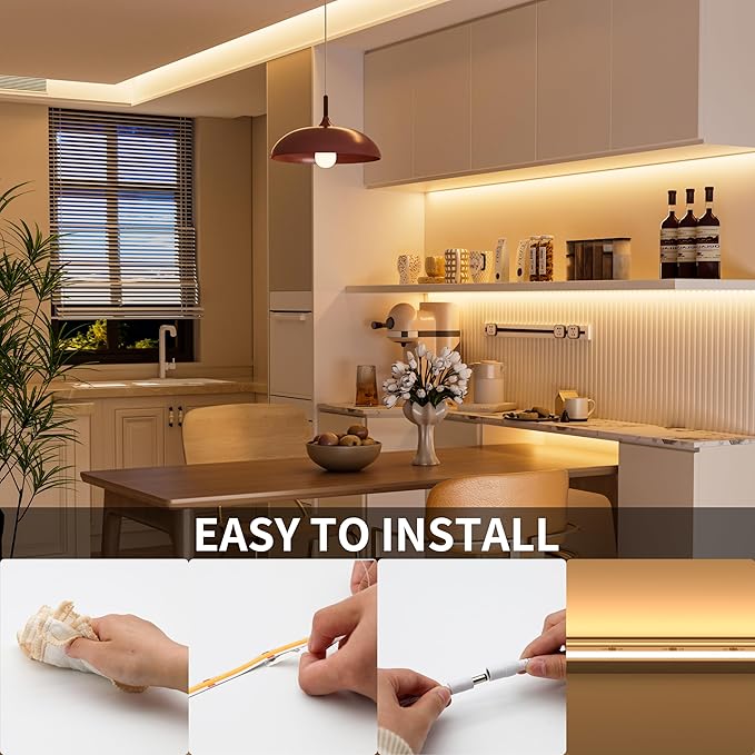 PAUTIX COB LED Strip Light 32.8ft/10m 5040LEDs Warm White 3000K,High Lumen Flexible CRI90+ LED Tape Super Bright DC24V,for Cabinet Home DIY Lighting Projects(Power Supply & Controller Not Included)
