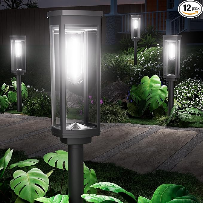 12 Pack Solar Pathway Lights Outdoor,Super Brightness IP65 Waterproof Auto On/Off Solar Path Lights, Garden Solar Powered Landscape Lighting for Outside Yard Garden Driveway Walkway Decor