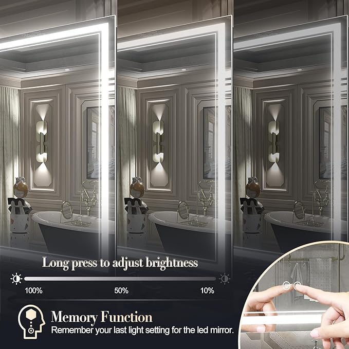 OKPAL 48x40 LED Bathroom Mirror with Lights, Anti-Fog Lighted Bathroom Mirror, Dimmable Lighted Mirrors for Bathroom Wall, LED Vanity Mirror, Shatterproof, ETL Listed, Horizontal/Vertical