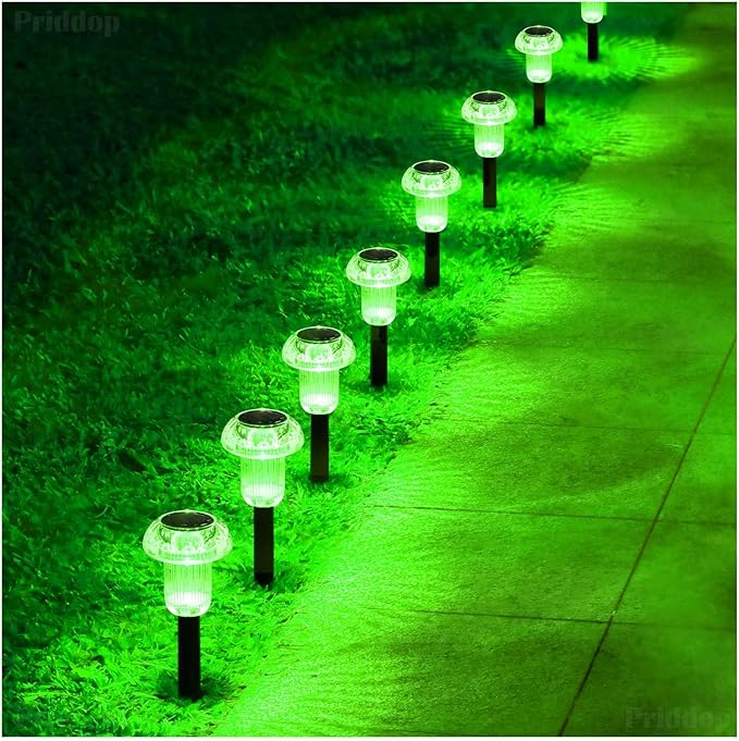 Solar Lights Outdoor Pathway Waterproof 8 Pack Green LED Green Stake Acrylic Mushroom Decorative Garden Lights for Yard Landscape Patio Outside Decorations