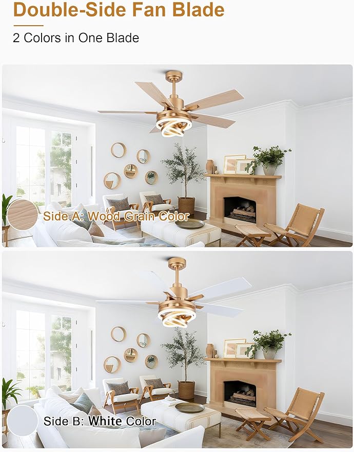 52" White Ceilling Fans with Lights Modern Chandelier Fan DC Motor Dimmable Led Fandelier Ceiling Fan with Light for Bedroom, Living Room