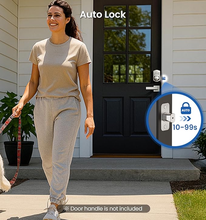 Veise KS02A Fingerprint Keyless Entry Door Lock, Auto Lock, Electronic Keypad Deadbolt for Front Door, Biometric, Anti-Peeping Password, Easy Install, Satin Nickel