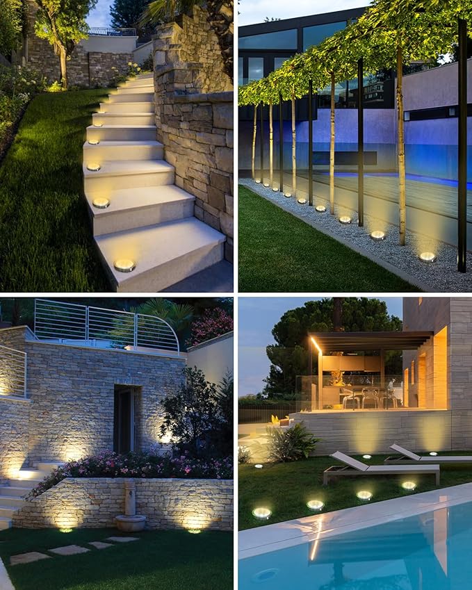 btfarm 1 Pack Solar Lights Outdoor, 8 LED Solar Ground Lights IP65 Waterproof Flat Solar Disc Light, Pathway Lights for Garden Lawn Patio Yard Path Landscape, Warm White