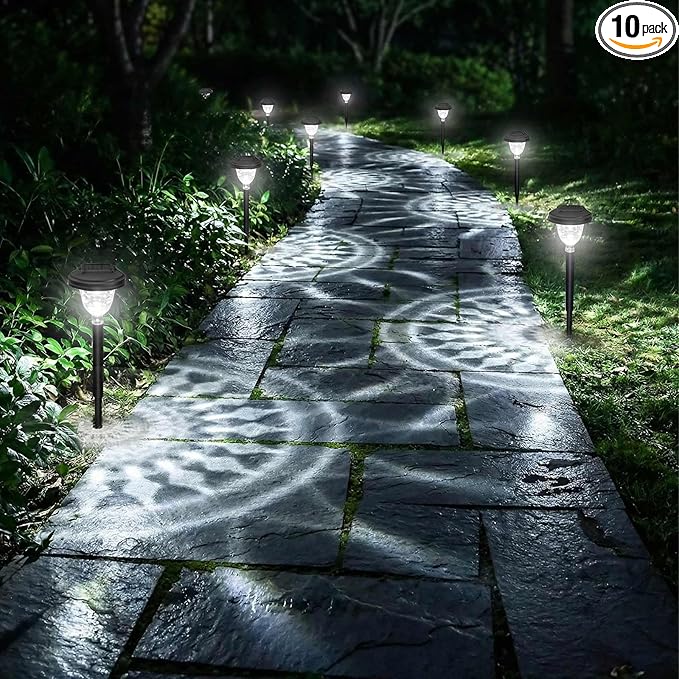 Solar Pathway Lights Outdoor 10 Pack Waterproof Solar Garden Lights Auto On/Off LED Solar Yard Lights 6000K Cool White Solar Stake Lights Outdoor Landscape Path Lights for Driveway Walkway