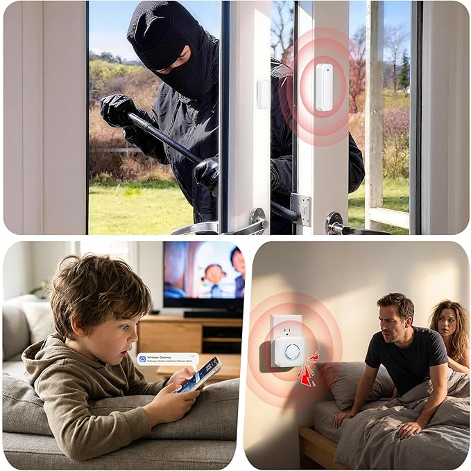 Smart WiFi Door Sensor Window Sensor, Contact Sensor Alarm for Home Automation & Kids Safety, Door Open Reminder, App Alerts, 500ft Range, 32 Ringtones, 5 Adjustable Volumes