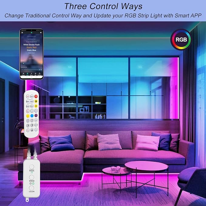 Sunity LED Light Remote Replacement with Controller, Bluetooth RGB LED Controller Set with APP/Music Sync Compatible with 5V/12V/24V 10mm RGB LED Lights Strip(2 Ports)