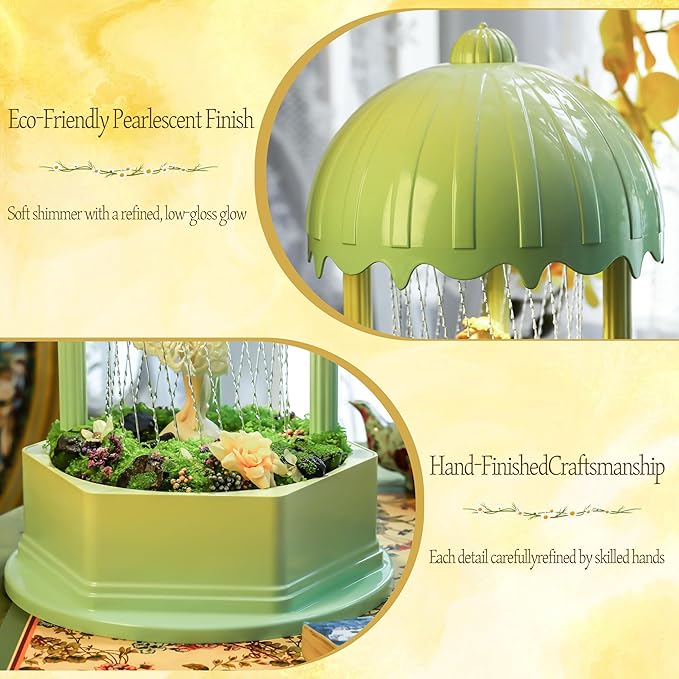 Forest Series Flower Fairy Oil Rain Lamp - Gradient Green Fairycore Decor, Resin Statue with Yarn-Knitting Craft, Sensory Mood Light & Aroma Diffuser (Complete Set)