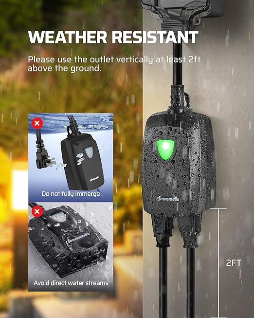 DEWENWILS Outdoor Wireless Remote Control Outlet Power Strip Weatherproof, Expandable Indoor Outdoor Electrical Plug in Light Switch, 15 A, 7-Inch Extension Cord, 100 FT Range, ETL Listed
