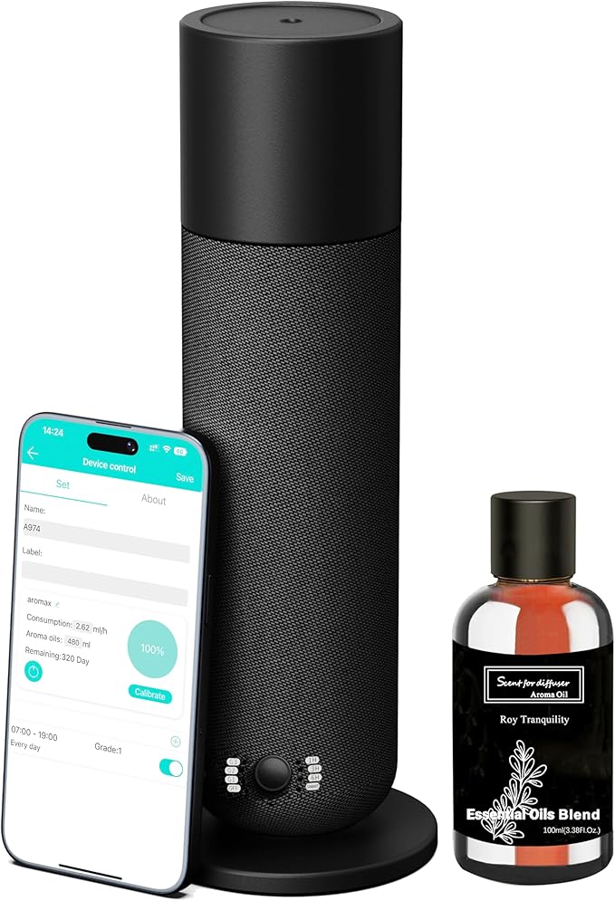 Smart Scent Air Machine for Home, Waterless Essential Oil Diffuser with Roy Tranquility Oil Set for Hotel and Commercial Use, Covers Up to 1000 Sq.Ft, Quiet Aromatherapy Machine for Hotel, Spa