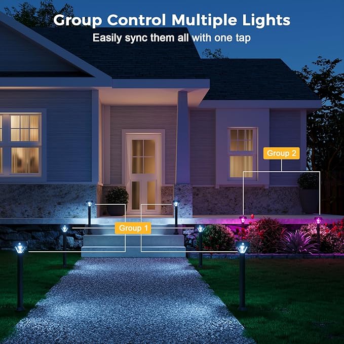 XMCOSY+ Smart Solar Pathway Lights, Bluetooth APP Control with Motion Sensor, 150LM RGBCW Color Changing Landscape Lighting for Yard, Garage, Garden, Lawn, IP65 Waterproof, 2 Pack