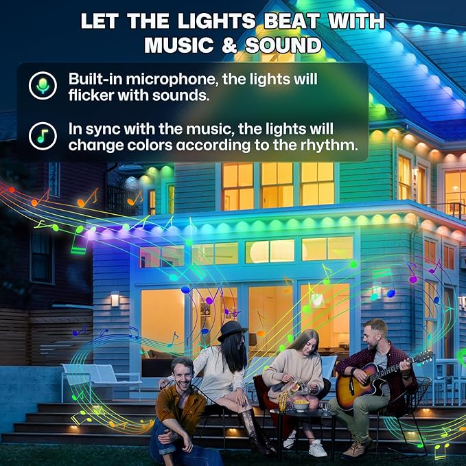 Permanent Outdoor Lights, DIY RGB+IC 100FT Smart Eave Lights with App Control, Support Alexa and Google Assistant, 72 Scene Modes Outdoor Light for Holiday Decorations, Ceiling Lights