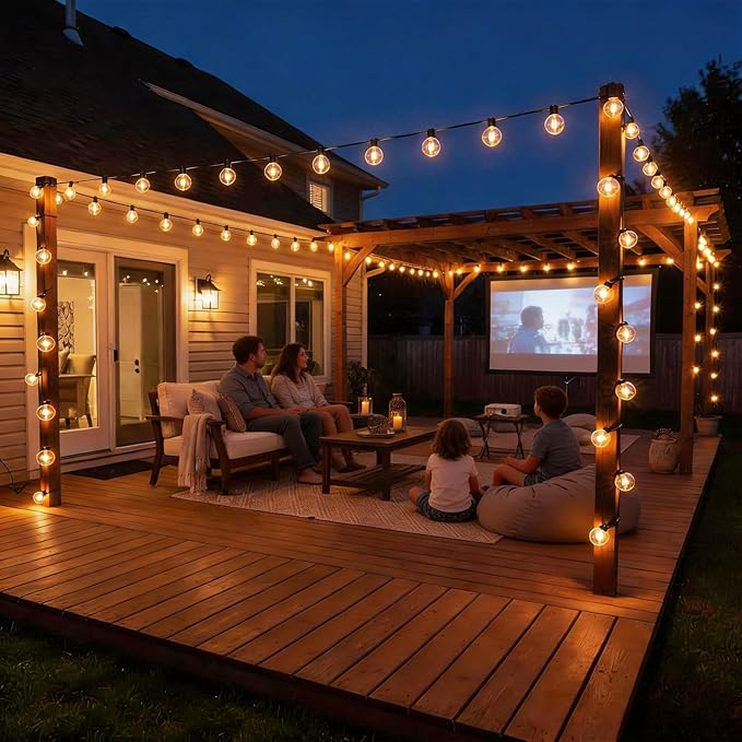 RTTY Outdoor String Lights 100 FT, Patio Light for Outside, Waterproof G40 Shatterproof LED Bulbs, Dimmable Hanging Connectable Globe Lighting for Backyard, Porch, Bistro, Balcony, Party, Warm White