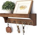 Rebee Vision Pine Wood Key Holder Wall Mount - Multifunctional Key Holder for Wall with Hooks and Shelf for Mail, and Hats - Perfect for Home and Office Organization (Vintage Brown)