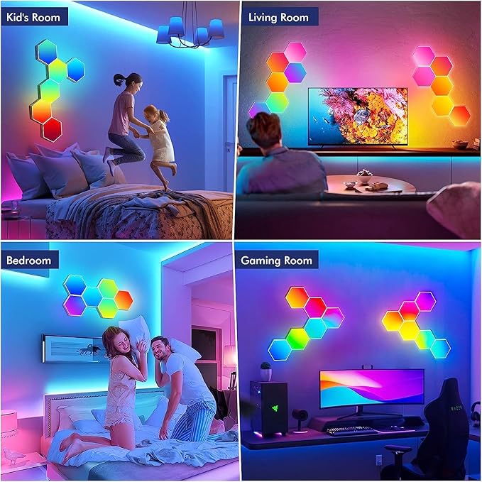 Large Hexagon LED Lights for Bedroom, Smart Home Gaming LED Wall Lights RGB-IC Gaming Room Decor Work with Alexa Google Assistant, Voice/App Control, Music Sync, DIY Modular Light Panels, 10 Pack