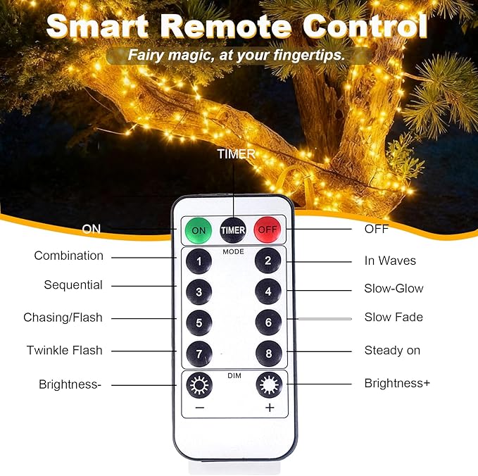 Lemical Fairy Lights 65.6FT 200 LED USB Plug in Twinkle String Lights with Remote and Timer 8 Modes Waterproof Copper Wire Starry Light for Christmas Mason Jars DIY Wedding Table Decor(Warm White)