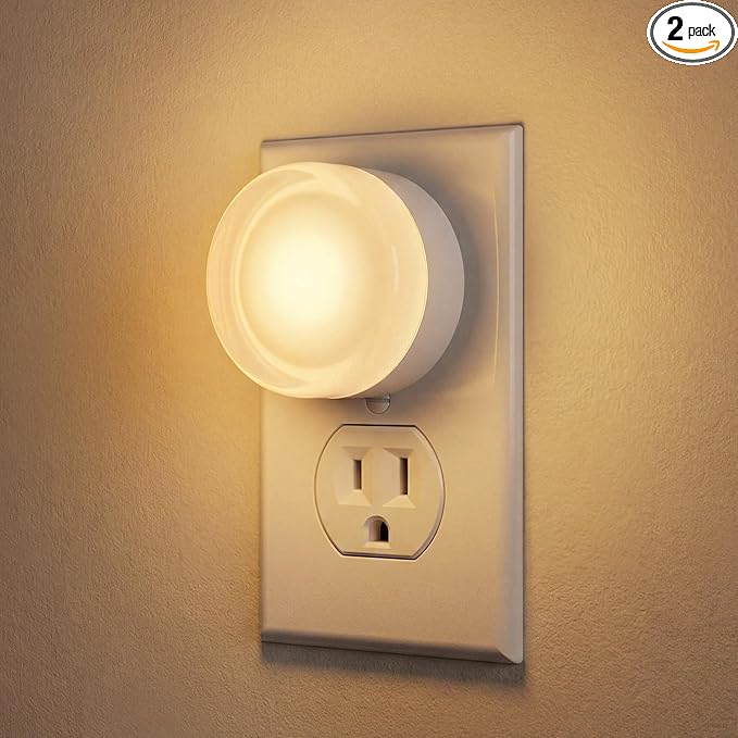 Plug in Night Light 2-Pack, LED Night Lights Plug into Wall with Dusk to Dawn Light Sensor, Acrylic Nightlight, Soft White 3000K, Auto On/Off, for Bathroom Bedroom Hallway Kitchen, Kids Adults