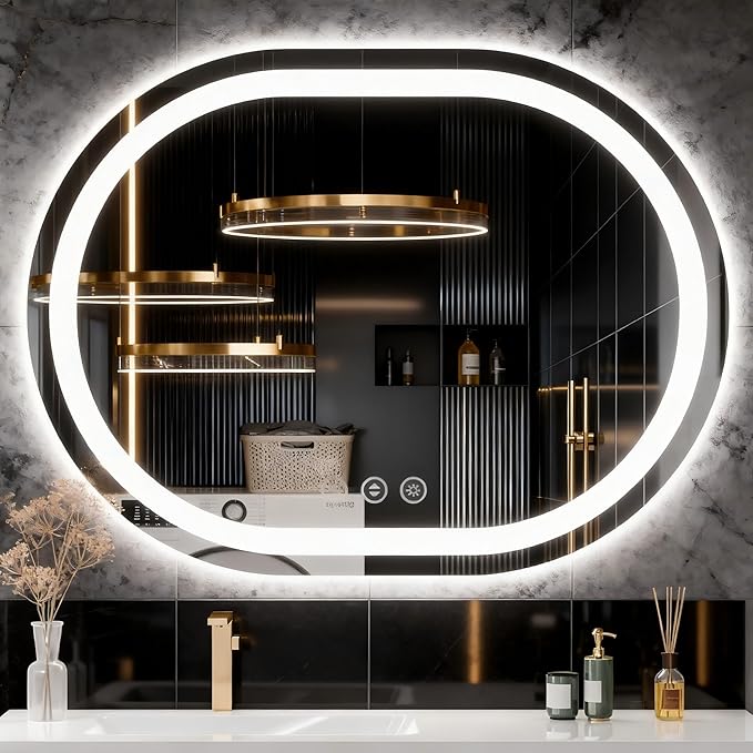 48"x36" Oval LED Mirror for Bathroom,Lighted Bathroom Vanity Mirror with Lights - Anti-Fog,Front Light and Backlit, Dimmable, 3 Colors,Mirror with Touch Sensor,Espejos para Baños