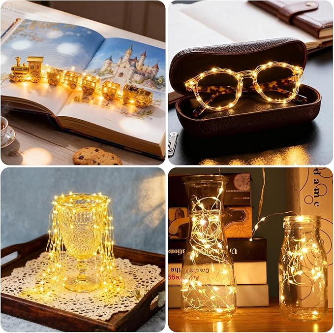 Lemical 10 Pack Fairy Lights Battery Operated 9.8FT 30 LED Twinkle Lights 3 Modes Waterproof Bulk Mini Copper Wire Firefly String Light for Christmas Mason Jars DIY Wedding Table Decor(Warm White)
