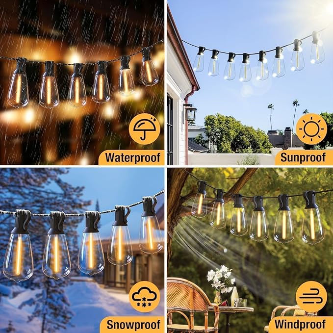 litogo 55FT LED Outdoor String Lights with Dimmer, Waterproof Patio Lights with ST38 Vintage Edison Bulbs, Warm White Outside Hanging Light with Timer for Yard Gazebo Party