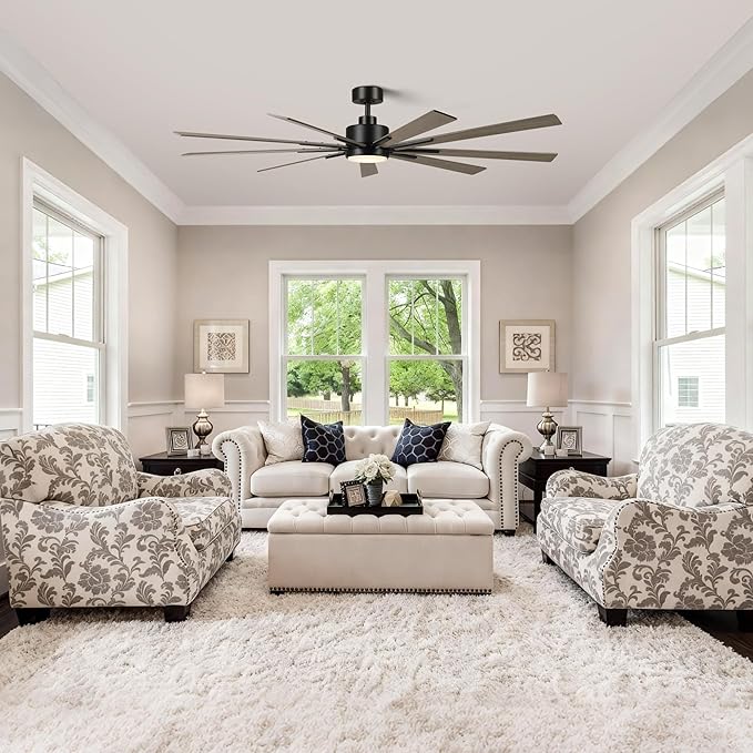 Ceiling Fans with Lights and Remote, 72 Inch Farmhouse Ceiling Fan with Light for Living Room Bedroom, Large Windmill Outdoor Ceiling Fans for Paito Porch, Reversible DC Motor, Dimmable, Timer