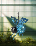 iStatue Solar Hanging Metal Butterfly Light - Weather Resistant Decorative Lights with Bouncy Springs for Garden and Patio - Spring Summer Decorations (Blue)