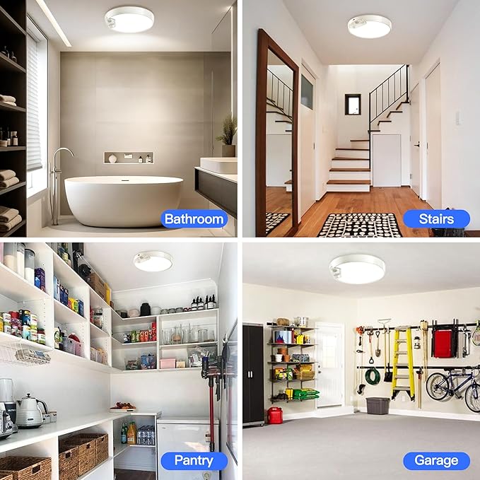 Homelist Rechargeable Motion Sensor Ceiling Light with Remote - Wireless Battery-Operated Ceiling Light for Pantry, Basement Storage, Closet, Bathroom, Laundry Room, Hallway, Stairs (3CCT)