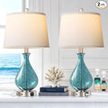 QiMH Glass Table Lamp for Living Room Bedroom Set of 2, 22.5" LED Light with Touch Control, Blue 3 Way Dimmable Modern Bedside Lamps for Home Decor with White Fabric Shade