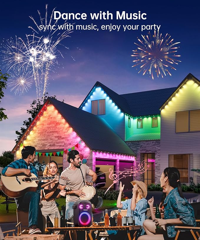 Smart Permanent Outdoor Lights, 50ft with 36 LED RGB String Lights, IP67 Waterproof Eaves Light with 44 Scene Modes for Halloween Christmas Birthday Holiday Party, APP/Voice/Remote Control