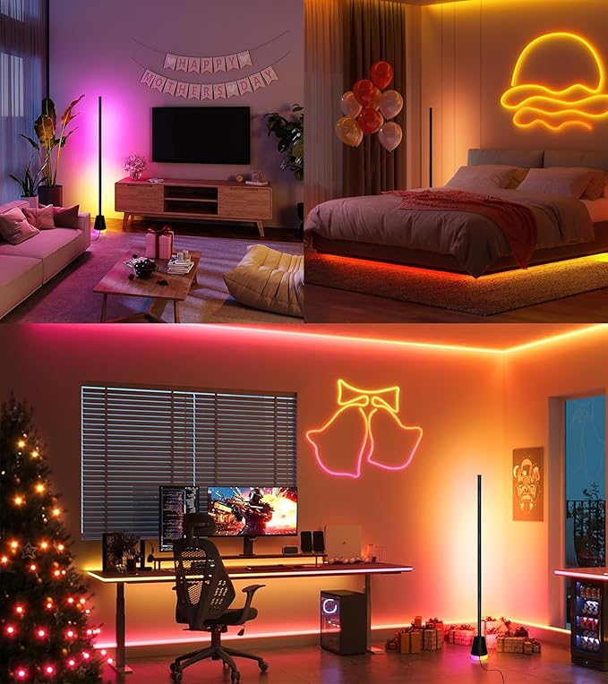 2PCS Corner Floor Lamp,Smart RGB LED Corner Lamp with App and Remote Control,16 Million Colors & 68+ Scene,Music Sync,Timer Setting,Ideal Standing Lamp for Living Rooms,Bedrooms,Gaming Rooms