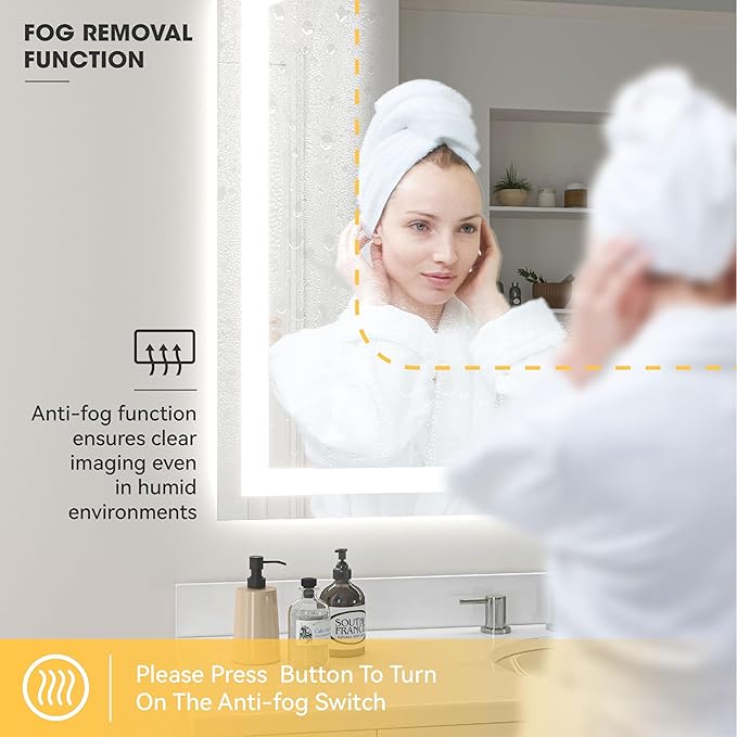 Hasipu 40" x 36" Arch LED Bathroom Mirror, Frontlit Wall-Mounted Vanity Mirror with Lights, Defogging, Smart Touch, Dimmable 3 Color Modes, Safety Shatterproof Glass Coating