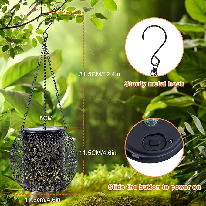 Solar Lanterns Outdoor Waterproof, 2 Pack Hanging Solar Lights Outside Garden Decor, Gifts for Women Mom Grandma Metal Decorative Lantern for Patio Yard Porch Balcony Backyard Lawn