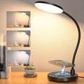 Sailstar Desk Lamp for Home Office, Small Desk Lamp with Wireless Charger, Dimmable 3 Color Modes Study Lamp, Adjustable Neck 800LM Eye-Caring Desk Light, Bedside, College Dorm, Adapter Included