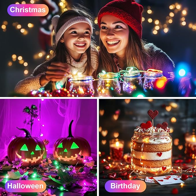 WS2812B Fairy String Lights Addressable Individually RGB IC, PVC Wire 16.4FT 50LEDs DC5V/2A for Twinkle Home Garden Bedroom Outdoor Indoor Decor(No Adapter or Controller) 2PCS