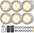 Onumii LED Puck Lights Battery Operated LED Under Cabinet Lighting Wireless Stick on Tap Lights with Remote Controll Color Changing Timer Function for Cabinets, Shelves, Closets - 6Pack White