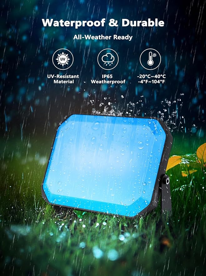BrizLabs RGBCW Outdoor Flood Lights, Red White Blue WiFi Smart Pathway Landscape Lighting App/Voice Controlled, Color Changing LED Floodlights for Independence Day Christmas Garden Yard Lawn, 4 Pack
