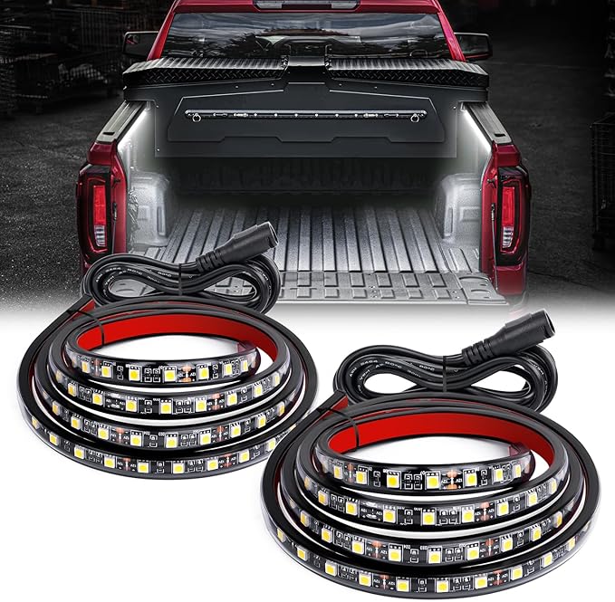 GOOACC Truck Bed Light Strip 2PCS 60" 180 LEDs White Lighting Waterproof for 12V Car Cargo Pickup SUV RV Boat, On/Off Switch Blade Fuse 2-Way Splitter Cable
