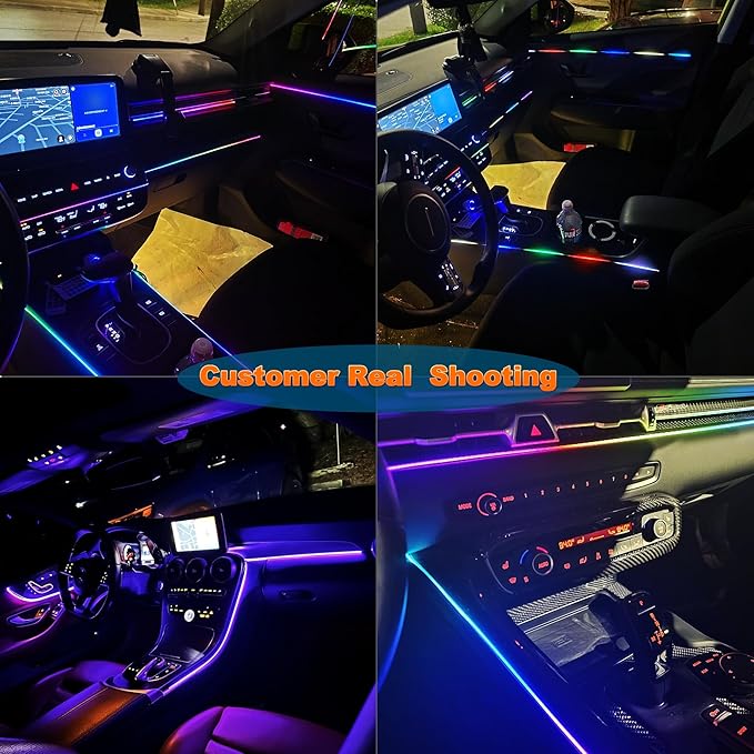 Car LED Strip Lights, Interior Acrylic LED Lights for Car with Dynamic Rainbow Dream Color Chasing, Ambient Lighting Kits Music Sync (8 in 1(6 * 29.5+43.3+14.5 inches))