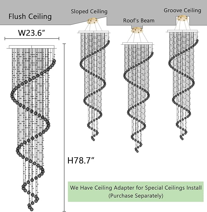 W24 x H78 Inches Crystal Glam Chandelier Long Light Chandeliers with Dimmable Light Bulbs Gold High Ceiling Pendants Light Fixtures for Foyer Entryway Living Room Stair