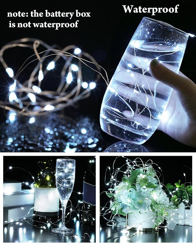 Riakrum 7ft 20 Fairy Lights Battery Operated [3 Styles], LED String Lights Bulk Waterproof String for Christmas Mason Jars Wedding Engagement Party Decorations Table Centerpiece(White,50 Pack)