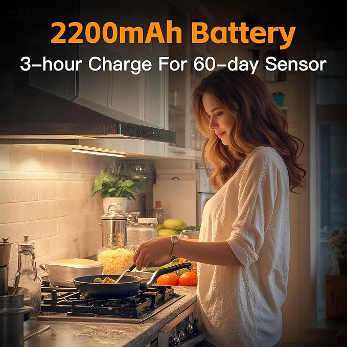 15.75inch Under Cabinet Lighting,with Motion Sensor,74LED 3Color Temperature,Closet Lights Motion Sensored, USB-C Charging,Durable And easy-to-install Magnetic Cabinet Light,staircases,wardrobes-2Pack