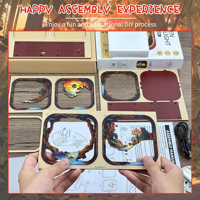 3D Wooden Puzzle Night Light DIY LED Art Lamp Kit for Adults Desk Decoration Creative Craft Model Table Ornament and Birthday Gift (Sunset Valley)